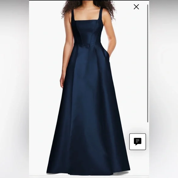 alfred sung midnight blue dress Bow Cuff Strapless Princess Waist Trumpet Gown